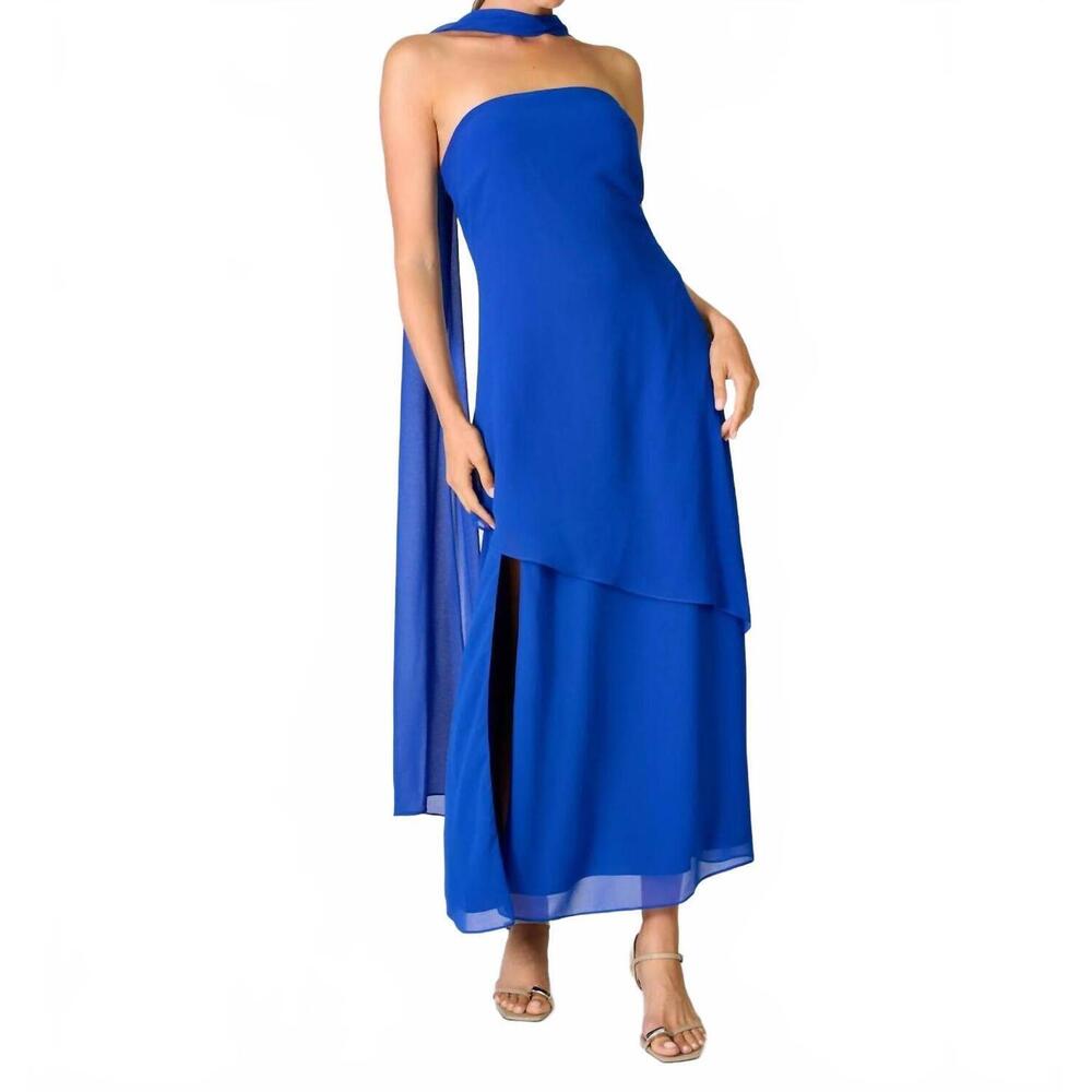 NEW LINE AND DOT azure maxi scarf dress in blue